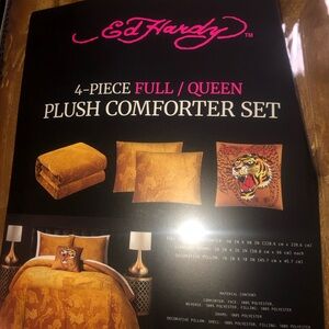 ‼️ Ed Hardy Gold Tiger Embossed Comforter Set - 4 pieces